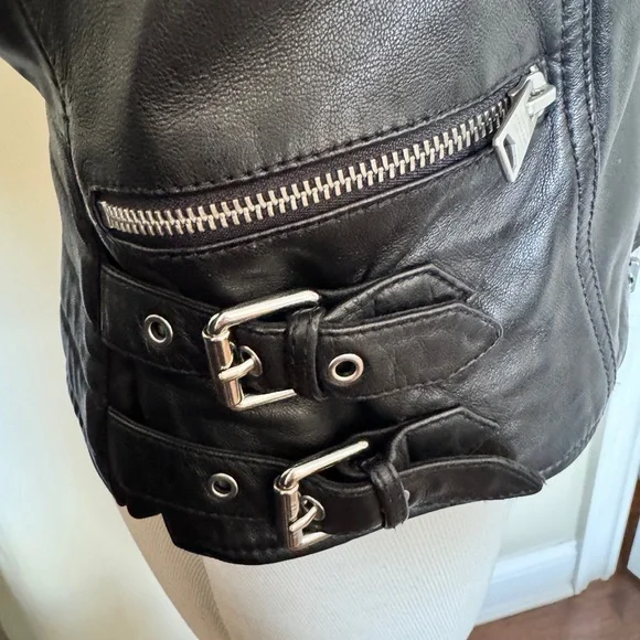 All Saints Leather Jacket Halley Biker US2 UK6 - Picture 3 of 7